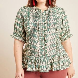 Anthropologie Maeve Birdie Ruffled Buttondown